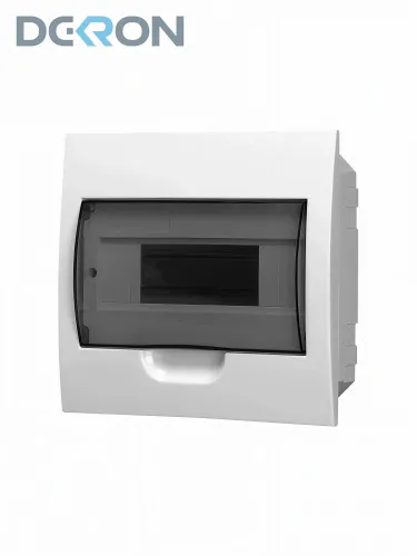 картинка Корпус пластиковый БЕЛЫЙ ЩРВ-П-8, черная прозрачная дверь IP51, DEKRON 