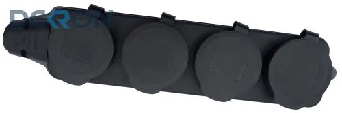 картинка Розетка 4-местная огнестойкая с защитными крышками 16A, 250V, каучук, черный DEKRON 