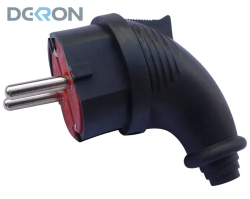 картинка Вилка переносная угловая 16A, 250V, каучук, черный DEKRON 
