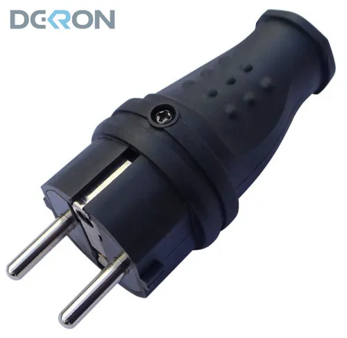 картинка Вилка переносная прямая 16A, 250V, каучук, черный DEKRON 