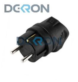 картинка Вилка угловая с заземляющим контактом, 2P+PE 230V 16А IP44, каучук, черная 
