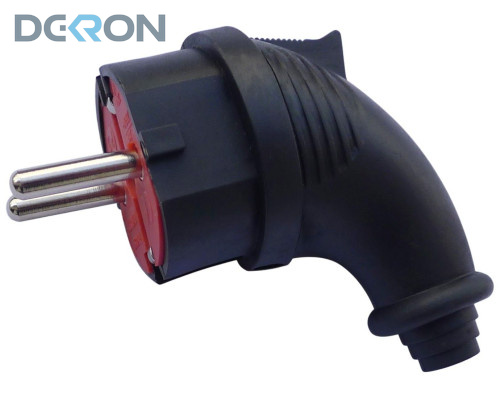 картинка Вилка переносная угловая 16A, 250V, каучук, черный DEKRON 