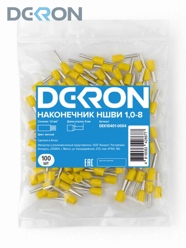 картинка Наконечник НШВИ 1,0-8 желтый (100шт/упак) DEKRON 