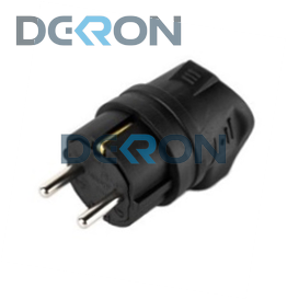 картинка Вилка угловая с заземляющим контактом, 2P+PE 230V 16А IP44, каучук, черная 