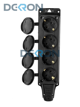картинка Розетка четырехместная влагозащищенная 2P+PE 230V 16A IP54, каучук, черная 