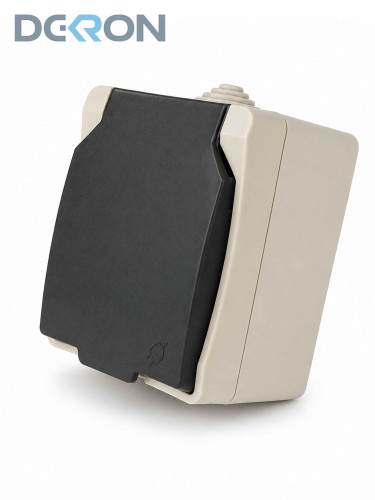 картинка Розетка 1-местная брызгозащищенная IP54, серый DEKRON 