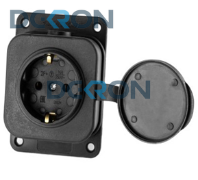 картинка Розетка одноместная влагозащищенная 2P+PE 230V 16A IP54, каучук, черная 